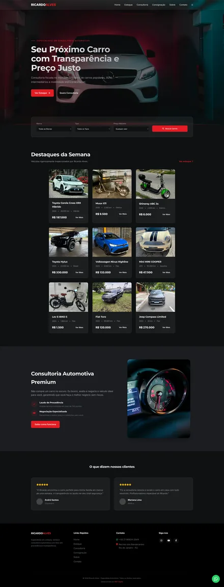 Portfólio RM7 Digital: site para Automotivo — Vincenzo Automóveis